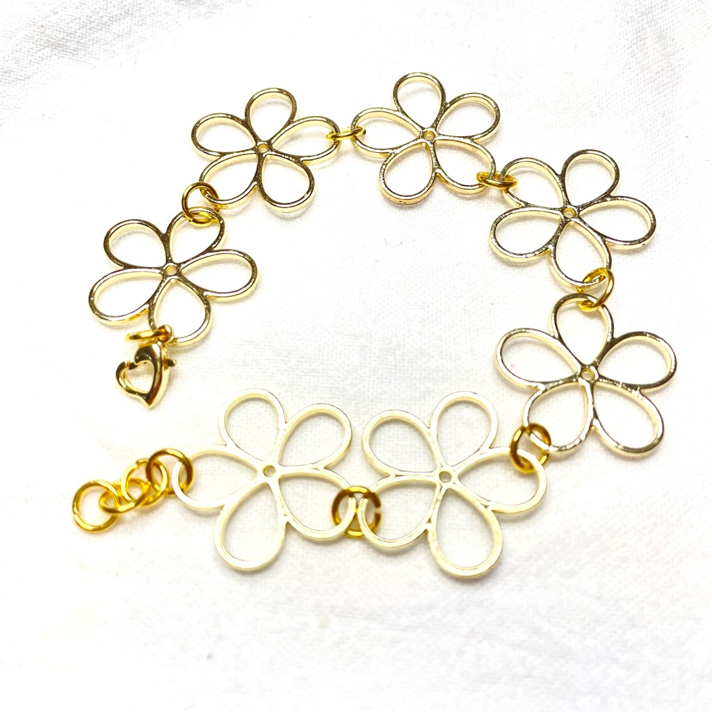 Gold Link Flower Bracelet Rare Modern Bohochic 7” Blossom